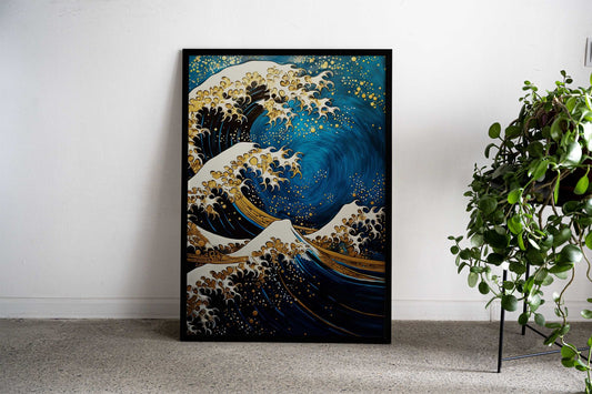 Golden Tidal Wave Asian Style Poster | Wall Art for Home & Office | High-Quality Print - High-Quality Visual Display