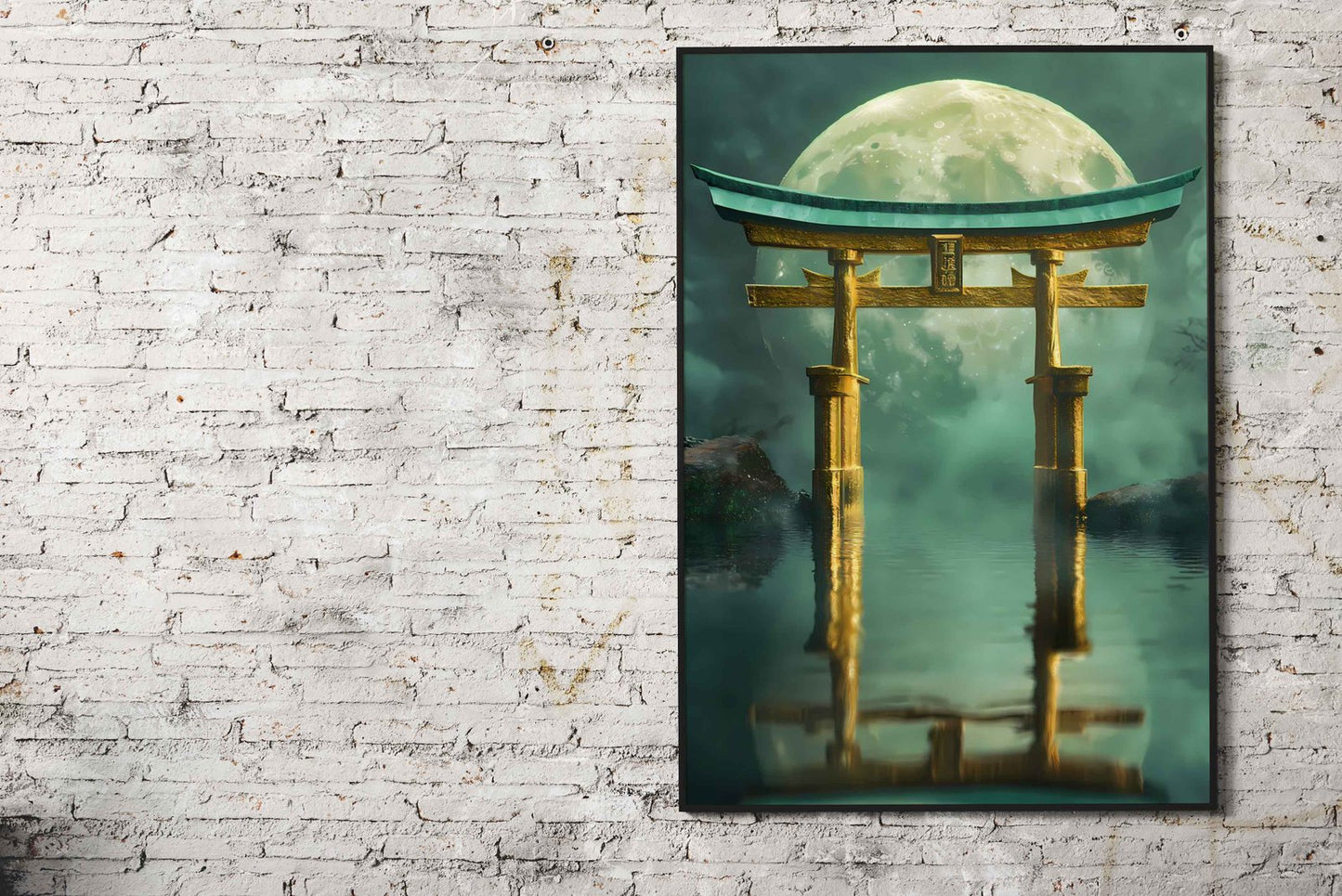Golden Torii Gate Under Moon Asian Style Poster | Wall Art for Home & Office | High-Quality Print