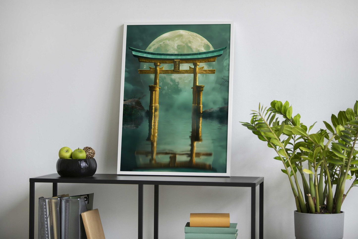 Golden Torii Gate Under Moon Asian Style Poster | Wall Art for Home & Office | High-Quality Print