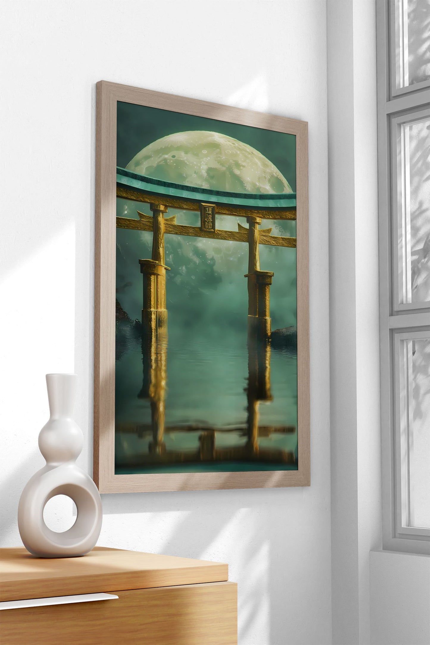 Golden Torii Gate Under Moon Asian Style Poster | Wall Art for Home & Office | High-Quality Print