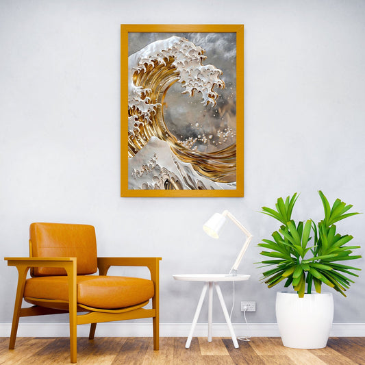 Golden Tsunami Relief Asian Style Poster | Wall Art for Home & Office | High-Quality Print - High-Quality Visual Display