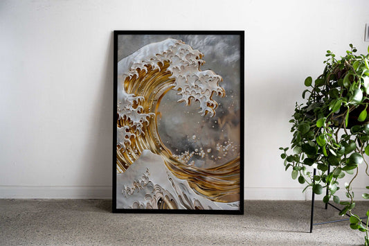 Golden Tsunami Relief Asian Style Poster | Wall Art for Home & Office | High-Quality Print - High-Quality Visual Display