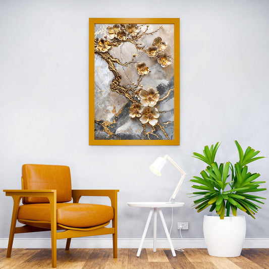 Golden Vein Sakura Branch Asian Style Poster | Wall Art for Home & Office | High-Quality Print - High-Quality Visual Display