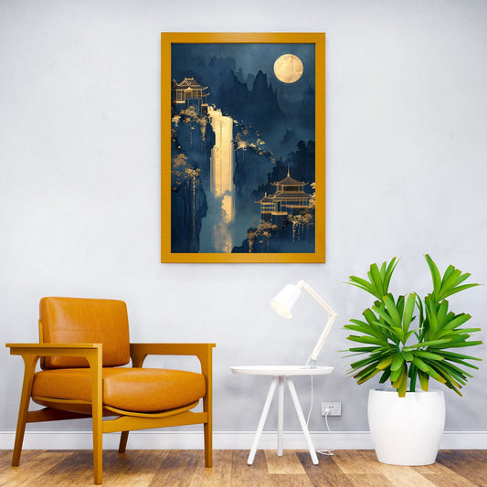 Golden Waterfall Japan Asian Style Poster | Wall Art for Home & Office | High-Quality Print - High-Quality Visual Display