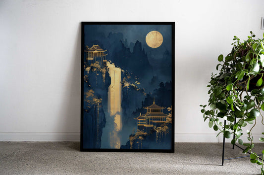 Golden Waterfall Japan Asian Style Poster | Wall Art for Home & Office | High-Quality Print - High-Quality Visual Display