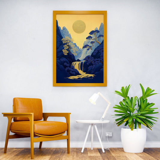Golden Waterfall Landscape Asian Style Poster | Wall Art for Home & Office | High-Quality Print - High-Quality Visual Display