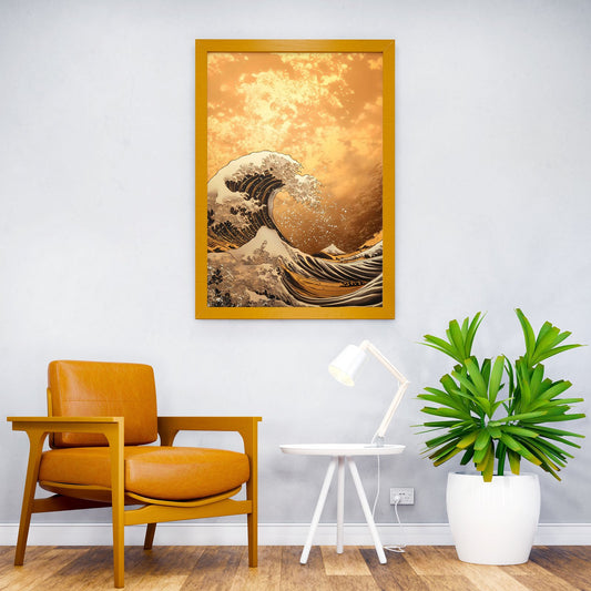 Golden Wave Art Print Asian Style Poster | Wall Art for Home & Office | High-Quality Print - High-Quality Visual Display