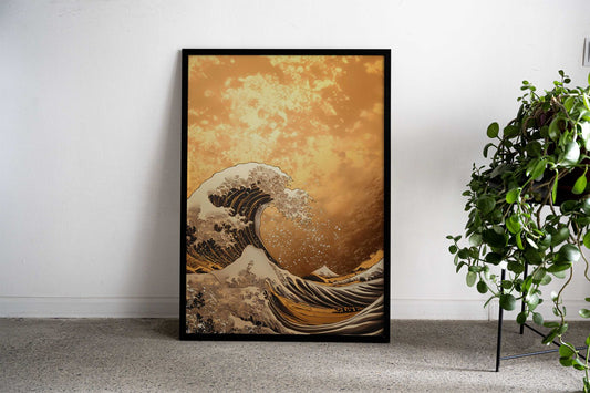Golden Wave Art Print Asian Style Poster | Wall Art for Home & Office | High-Quality Print - High-Quality Visual Display