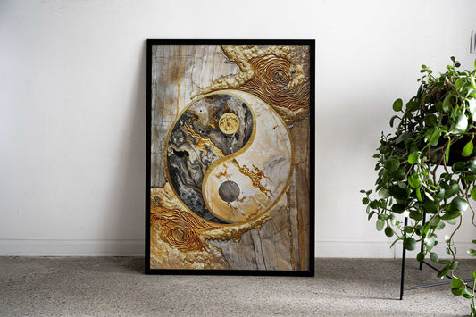 Golden Yin and Yang Unity Asian Style Poster | Wall Art for Home & Office | High-Quality Print - High-Quality Visual Display