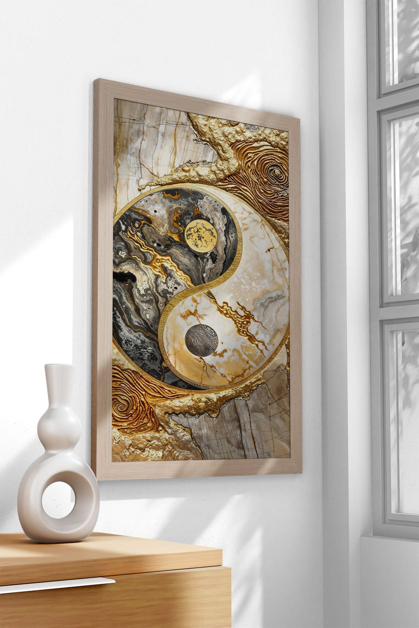 Golden Yin and Yang Unity Asian Style Poster | Wall Art for Home & Office | High-Quality Print