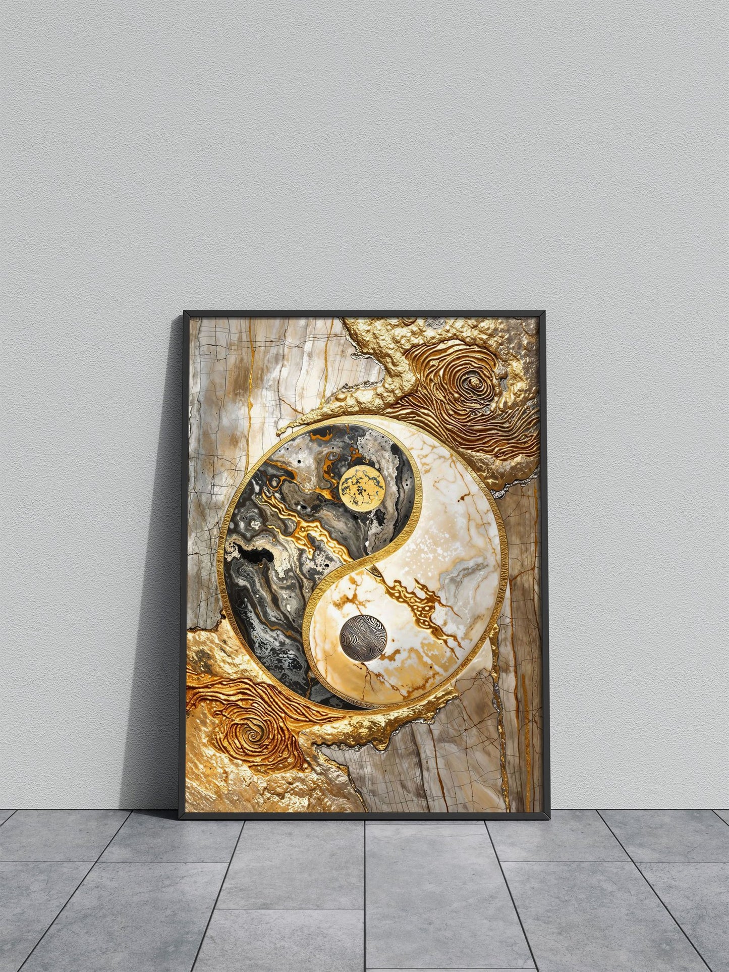 Golden Yin and Yang Unity Asian Style Poster | Wall Art for Home & Office | High-Quality Print