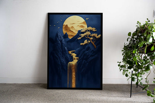 Golden bonsai Landscape Asian Style Poster | Wall Art for Home & Office | High-Quality Print - High-Quality Visual Display