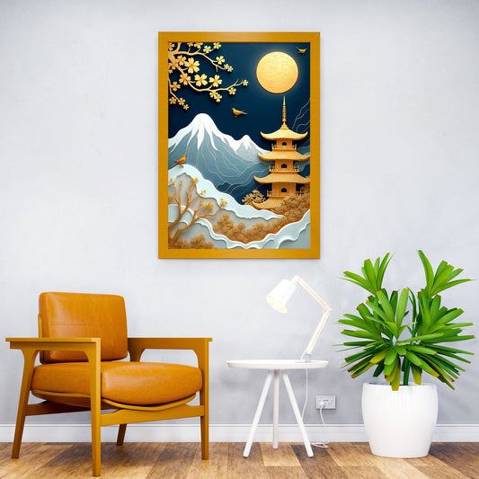 Golden moon Landscape Asian Style Poster | Wall Art for Home & Office | High-Quality Print - High-Quality Visual Display