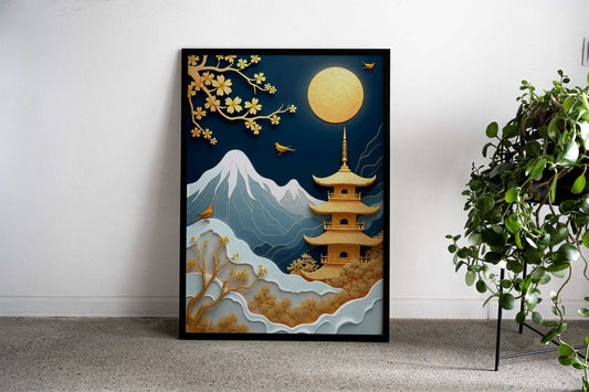 Golden moon Landscape Asian Style Poster | Wall Art for Home & Office | High-Quality Print - High-Quality Visual Display