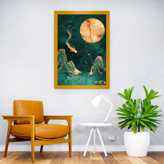 Goldfish and Moon Japanese Kintsugi Asian Style Poster | Wall Art for Home & Office | High-Quality Print - High-Quality Visual Display