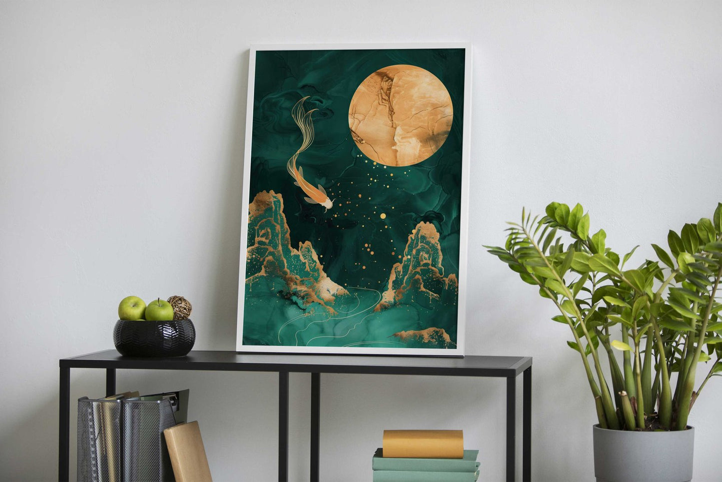 Goldfish and Moon Japanese Kintsugi Asian Style Poster | Wall Art for Home & Office | High-Quality Print