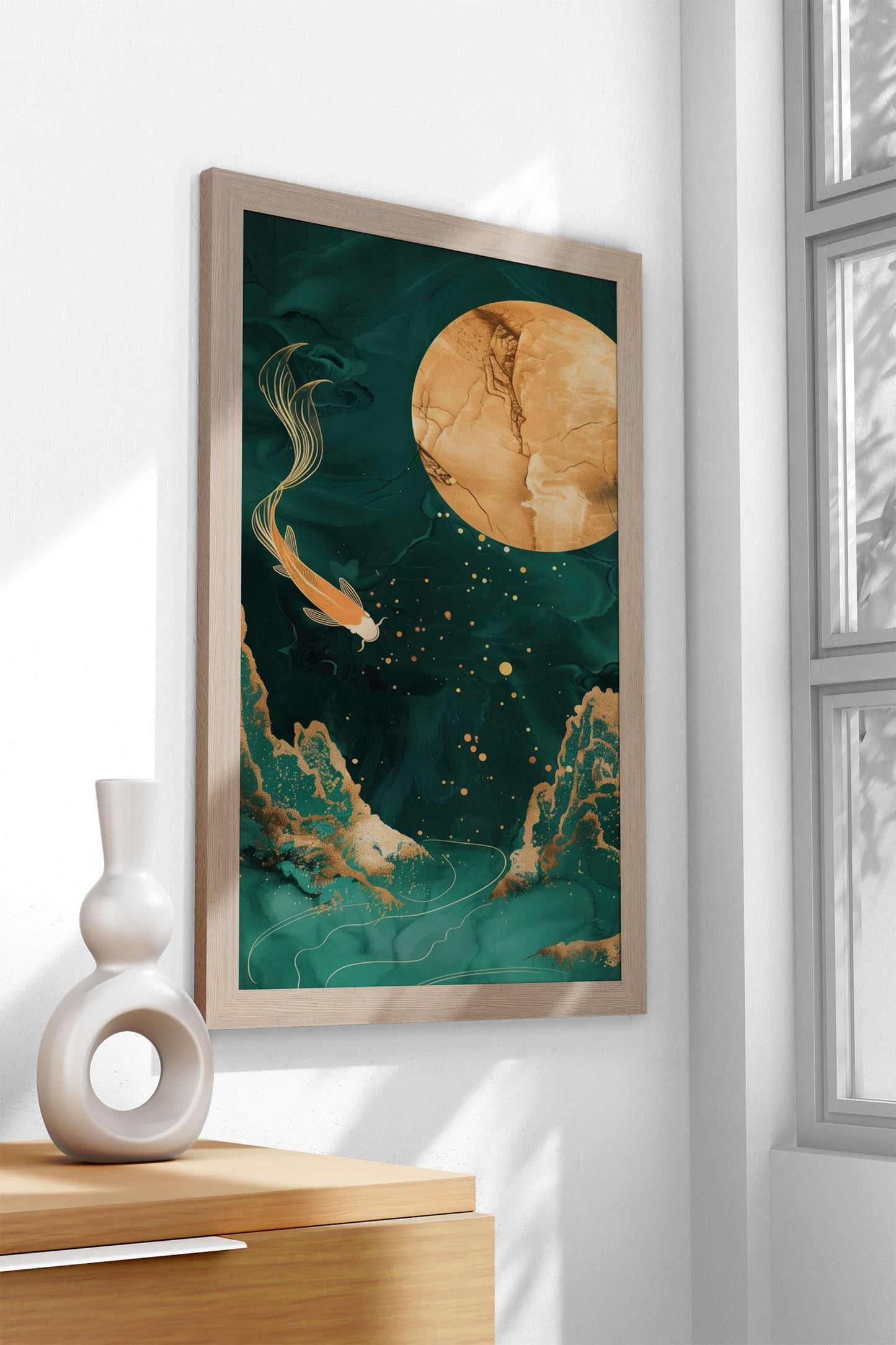 Goldfish and Moon Japanese Kintsugi Asian Style Poster | Wall Art for Home & Office | High-Quality Print