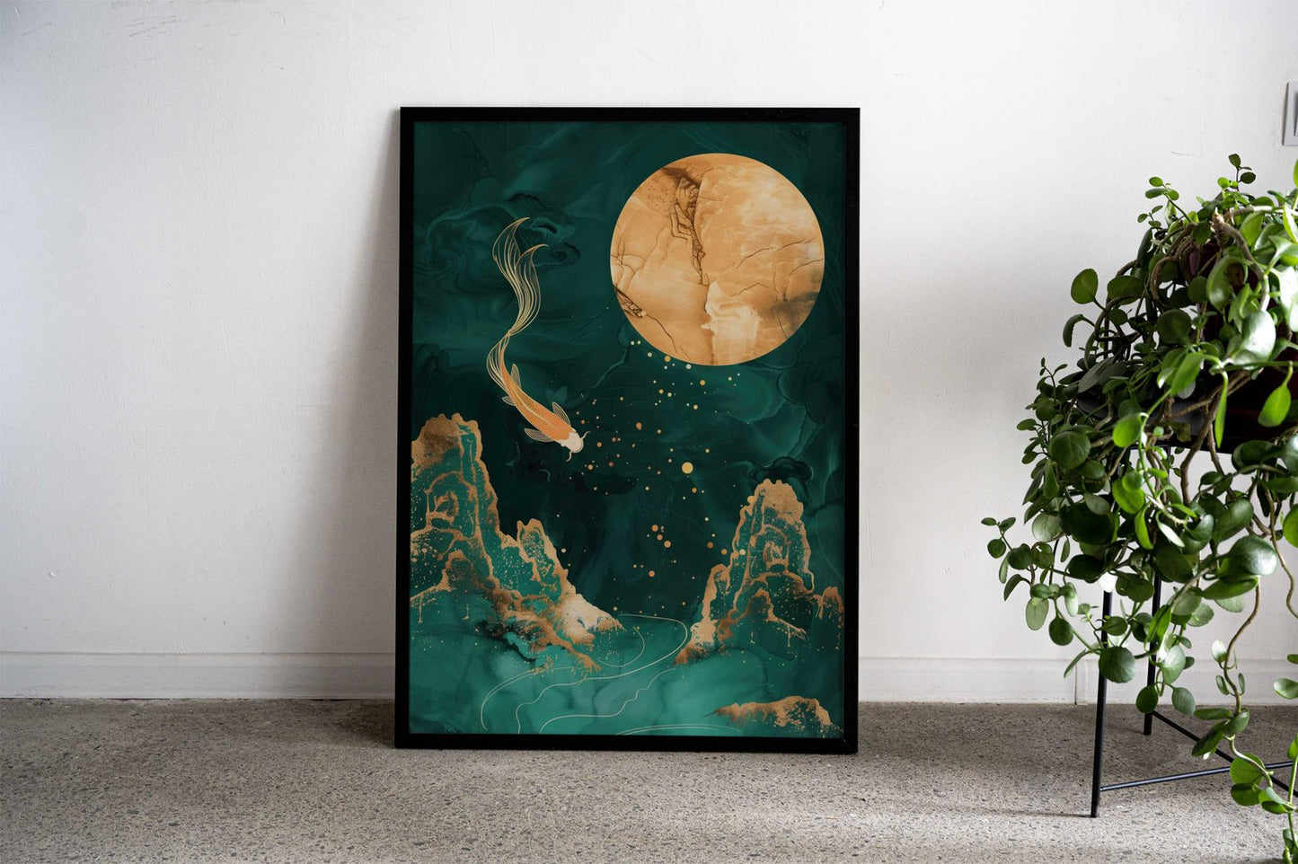 Goldfish and Moon Japanese Kintsugi Asian Style Poster | Wall Art for Home & Office | High-Quality Print