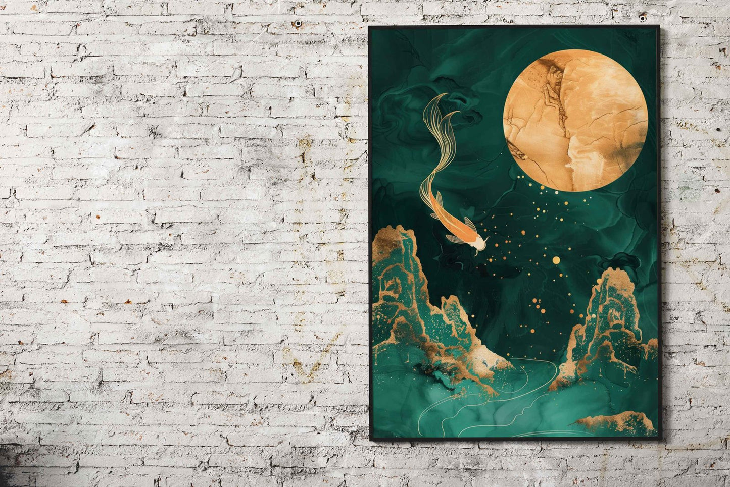 Goldfish and Moon Japanese Kintsugi Asian Style Poster | Wall Art for Home & Office | High-Quality Print