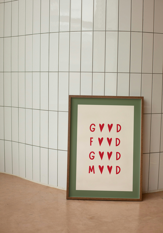 Good Food Good Mood | Red and Olive Green | Art Print - High-Quality Premium Wall Art Decor Sticker