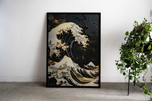 Great Wave Gold Asian Style Poster | Wall Art for Home & Office | High-Quality Print - High-Quality Visual Display