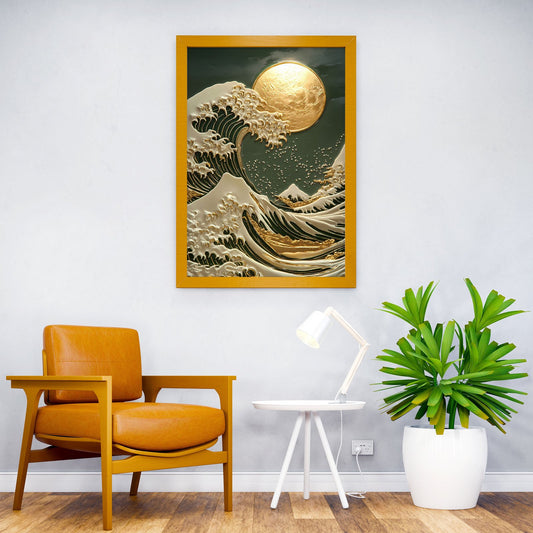 Great Wave Kanagawa Moon Japanese 3D Art Asian Style Poster | Wall Art for Home & Office | High-Quality Print - High-Quality Visual Display