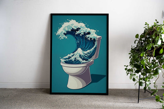 Great Wave Kanagawa Toilet Asian Style Poster | Wall Art for Home & Office | High-Quality Print - High-Quality Visual Display