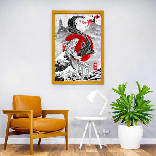 Great Wave KoiFish YinYang Asian Style Poster | Wall Art for Home & Office | High-Quality Print - High-Quality Visual Display