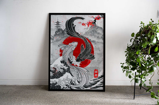 Great Wave KoiFish YinYang Asian Style Poster | Wall Art for Home & Office | High-Quality Print - High-Quality Visual Display