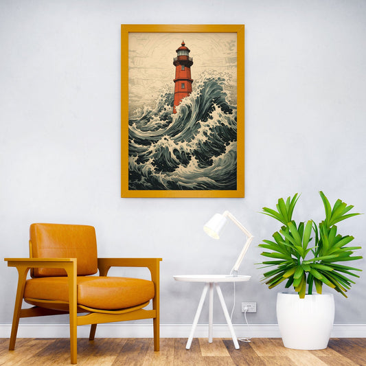 Great Wave Lighthouse Asian Style Poster | Wall Art for Home & Office | High-Quality Print - High-Quality Visual Display