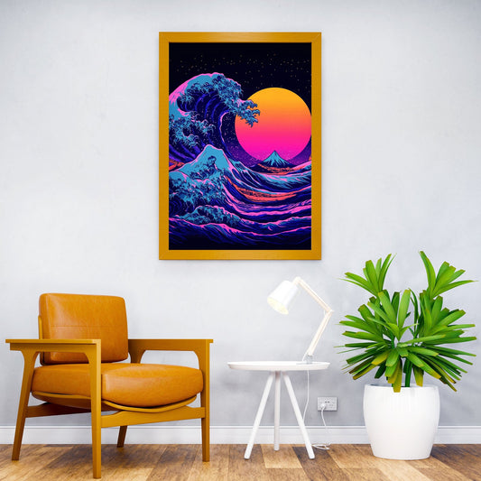 Great Wave Neon Art Asian Style Poster | Wall Art for Home & Office | High-Quality Print - High-Quality Visual Display