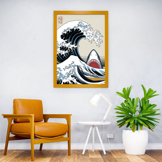 Great Wave Shark Asian Style Poster | Wall Art for Home & Office | High-Quality Print - High-Quality Visual Display