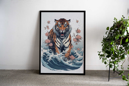 Great Wave Tiger Asian Style Poster | Wall Art for Home & Office | High-Quality Print - High-Quality Visual Display