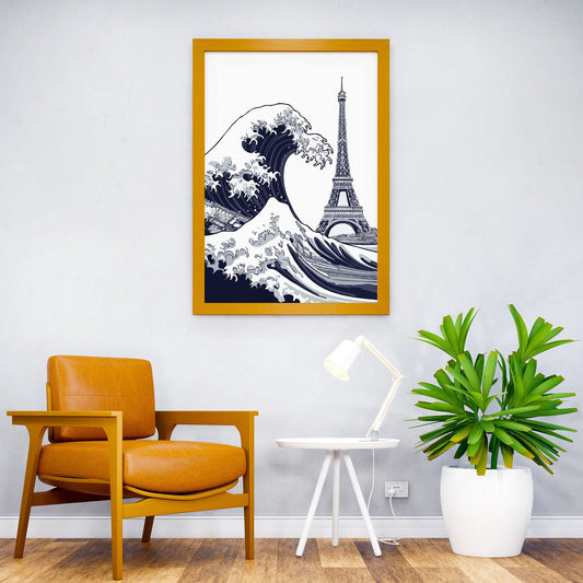 Great Wave & Eiffel Tower Asian Style Poster | Wall Art for Home & Office | High-Quality Print - High-Quality Visual Display