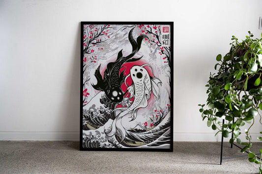Great wave koi yin yang Asian Style Poster | Wall Art for Home & Office | High-Quality Print - High-Quality Visual Display