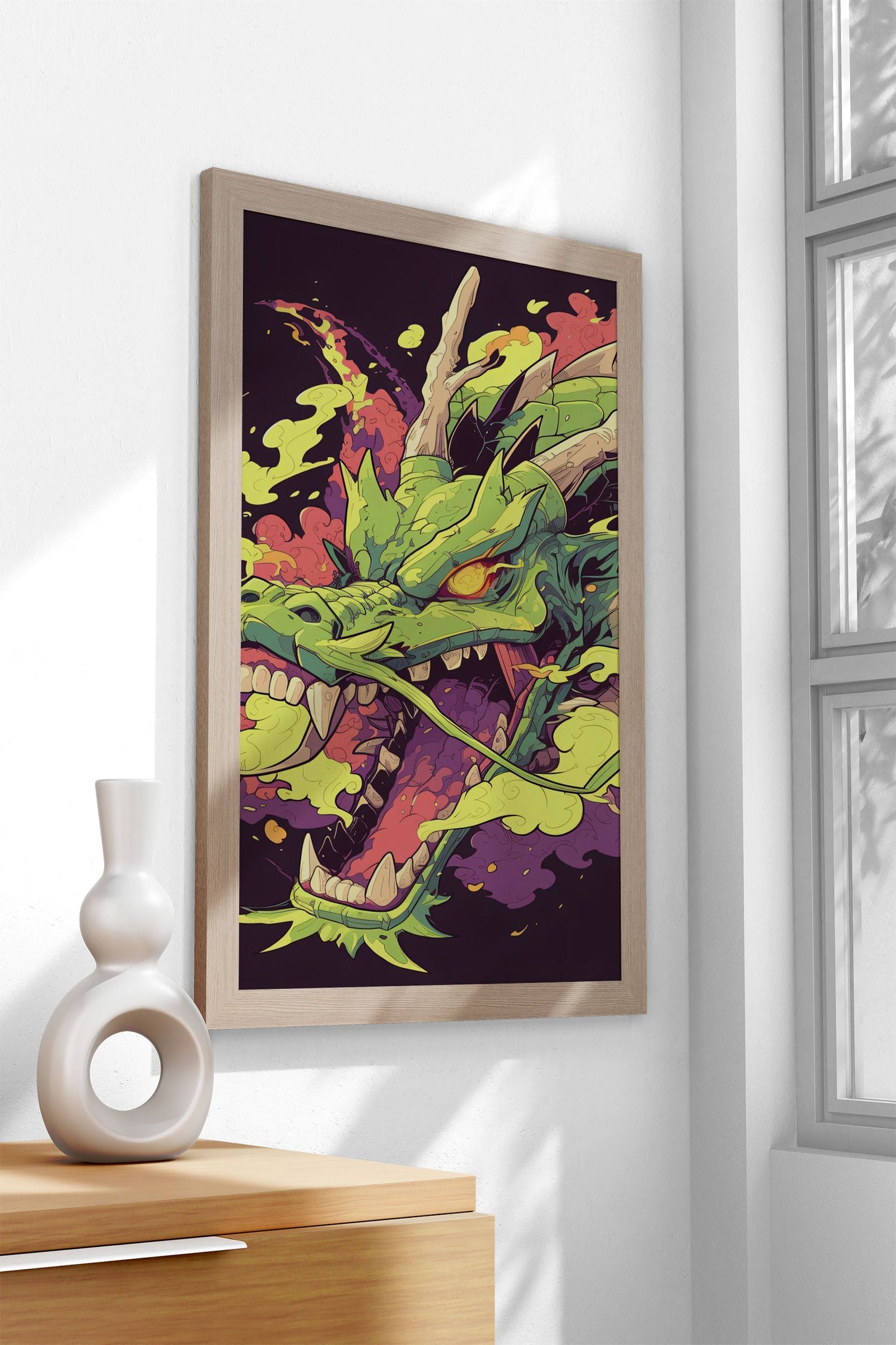 Green Dragon Illustration Asian Style Poster | Wall Art for Home & Office | High-Quality Print - High-Quality Visual Display