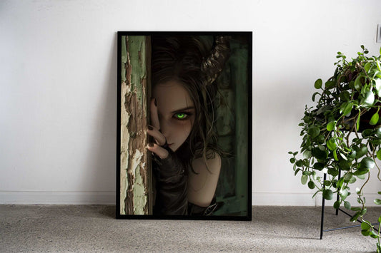 Green Flame Skull with Mask Asian Style Poster | Wall Art for Home & Office | High-Quality Print - High-Quality Visual Display