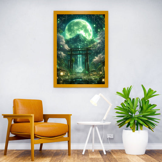 Green Neon Tree House Asian Style Poster | Wall Art for Home & Office | High-Quality Print - High-Quality Visual Display