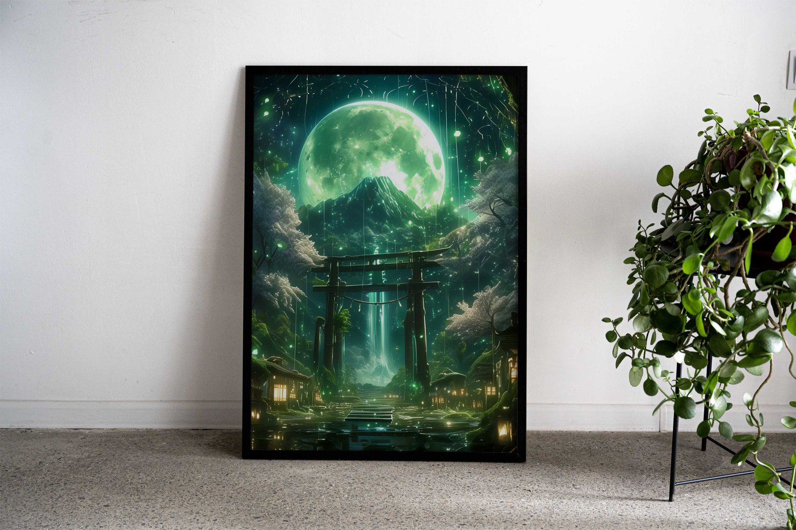 Green Neon Tree House Asian Style Poster | Wall Art for Home & Office | High-Quality Print - High-Quality Visual Display