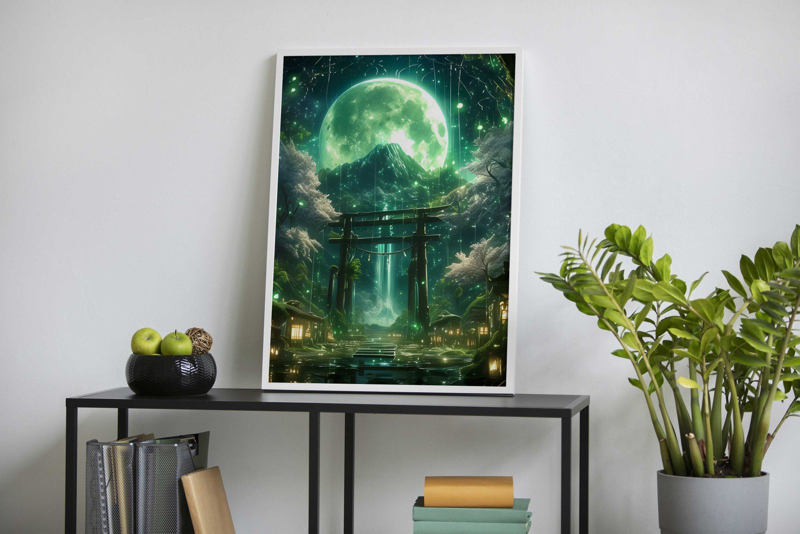 Green Neon Tree House Asian Style Poster | Wall Art for Home & Office | High-Quality Print - High-Quality Visual Display