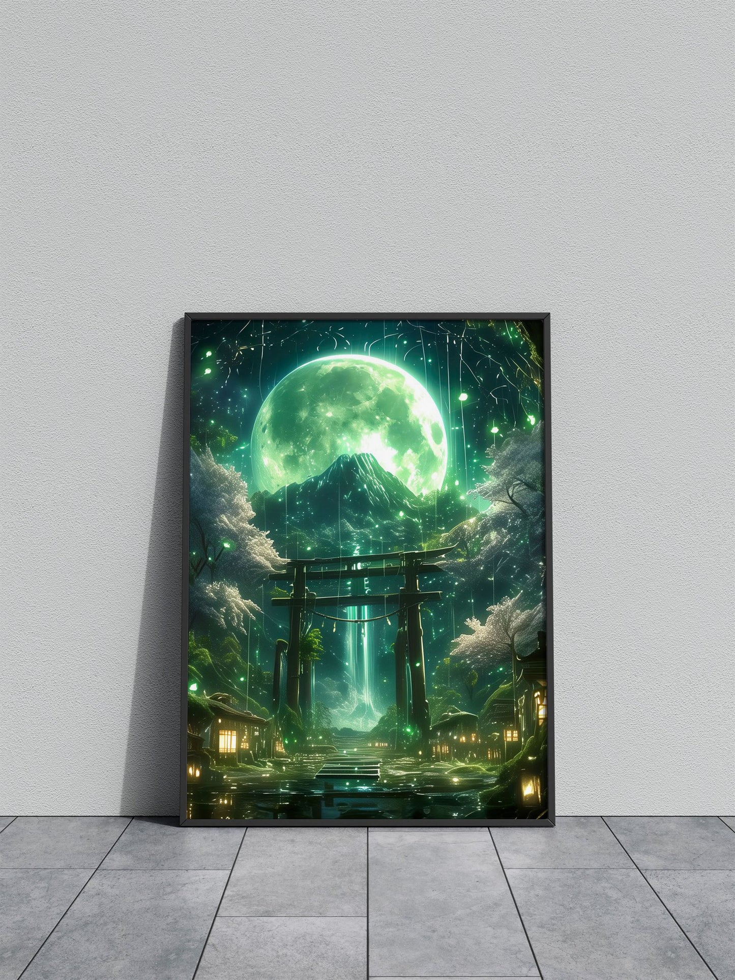 Green Neon Tree House Asian Style Poster | Wall Art for Home & Office | High-Quality Print - High-Quality Visual Display