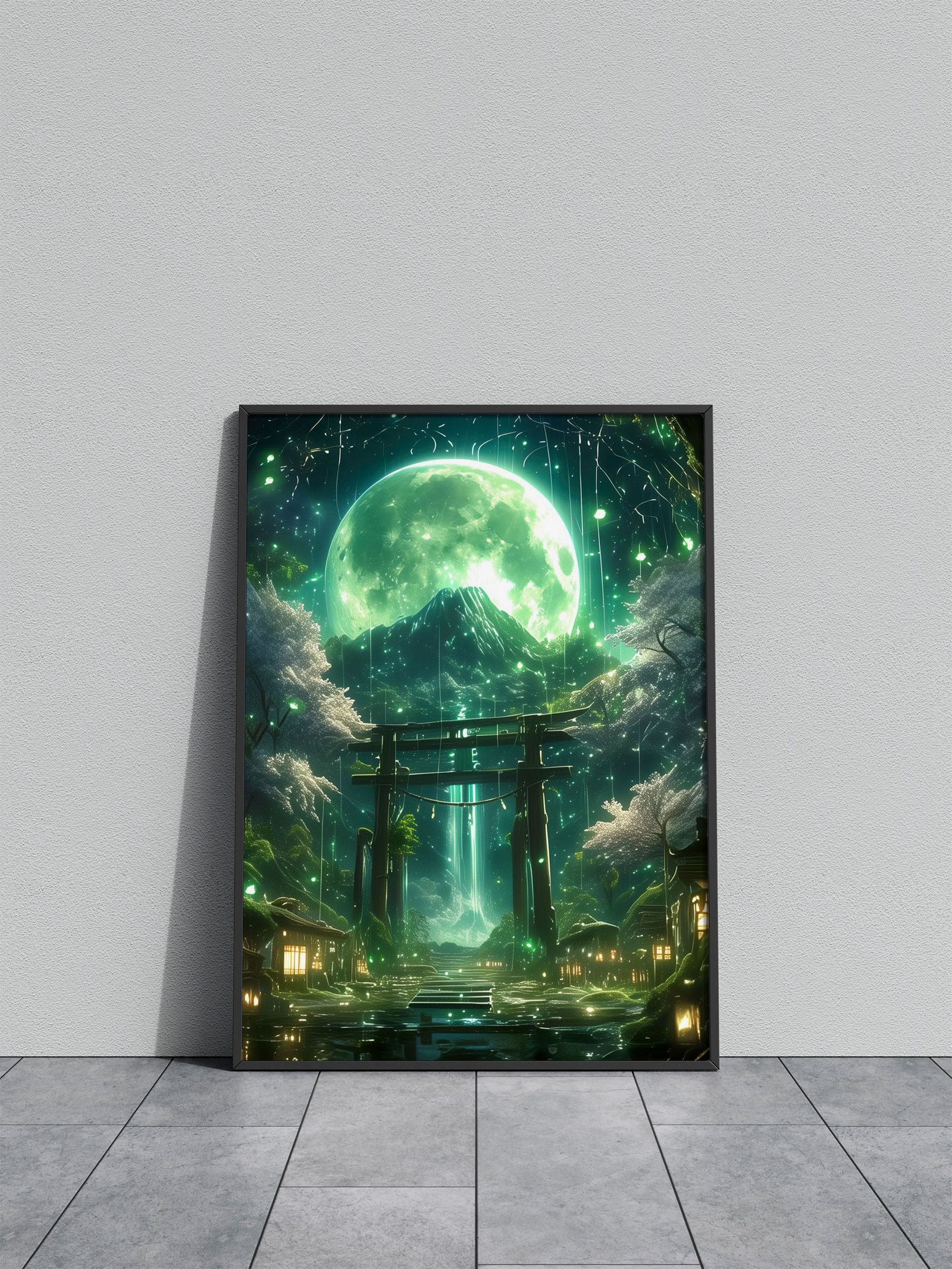 Green Neon Tree House Asian Style Poster | Wall Art for Home & Office | High-Quality Print - High-Quality Visual Display