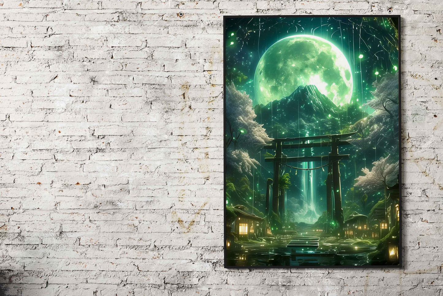 Green Neon Tree House Asian Style Poster | Wall Art for Home & Office | High-Quality Print - High-Quality Visual Display