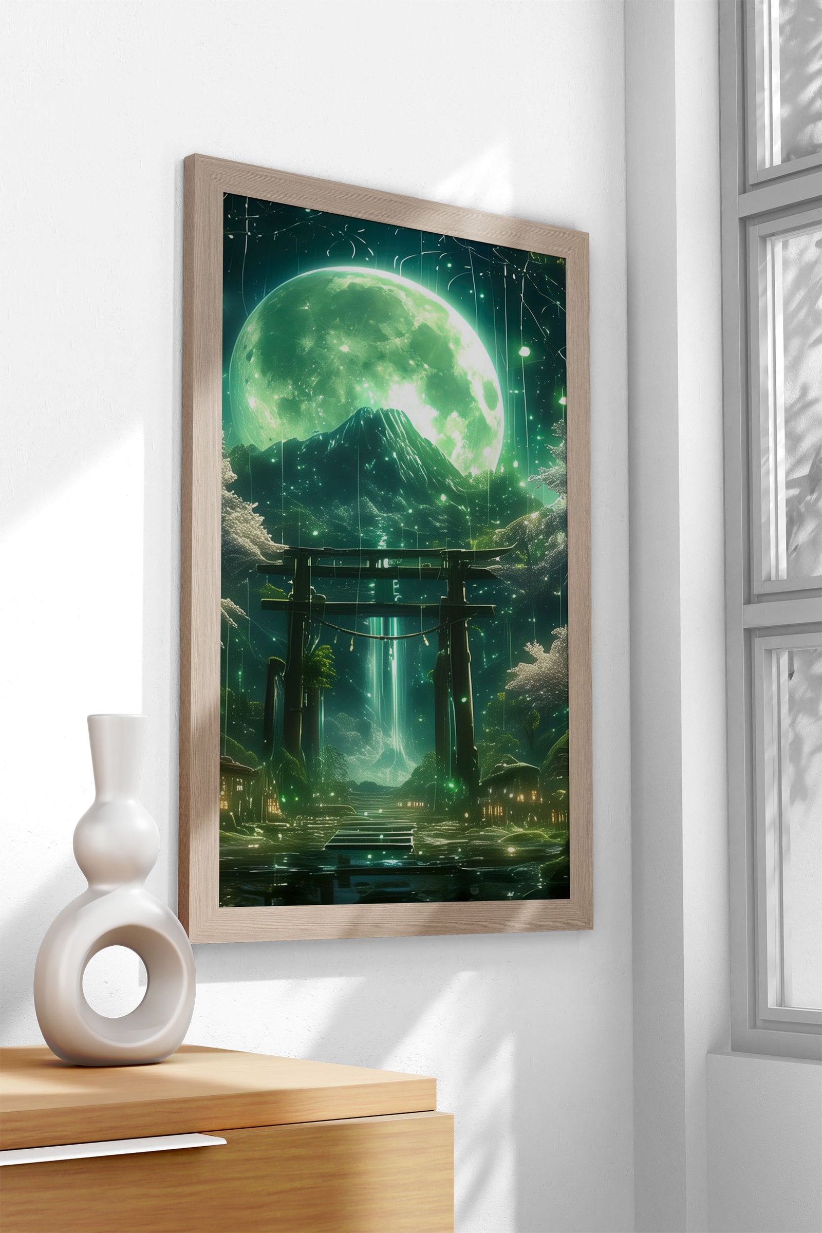 Green Neon Tree House Asian Style Poster | Wall Art for Home & Office | High-Quality Print - High-Quality Visual Display