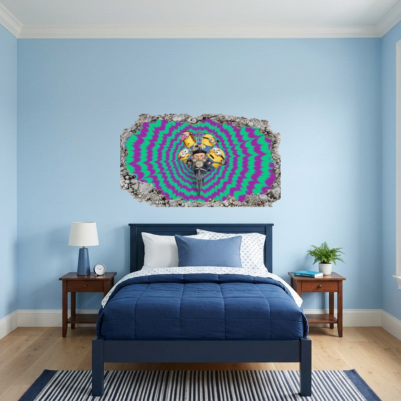 Gru Motorcycle Purple Green Spiral Hypnotic 3D Wall Art Decal Sticker Kids Kids Room Wall Decal Sticker