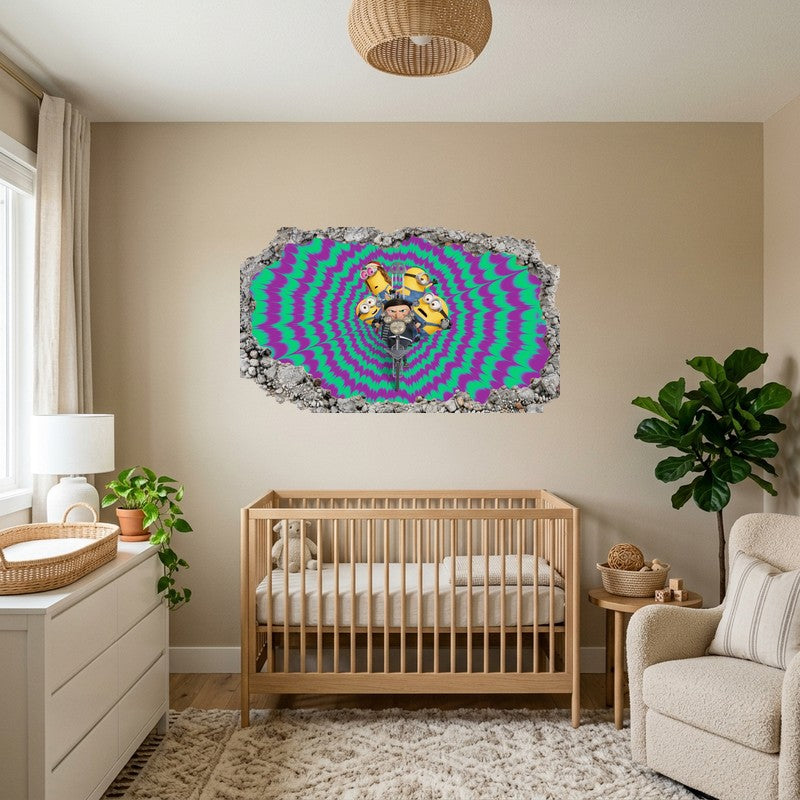 Gru Motorcycle Purple Green Spiral Hypnotic 3D Wall Art Decal Sticker Kids Kids Room Wall Decal Sticker