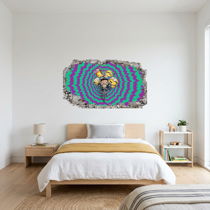 Gru Motorcycle Purple Green Spiral Hypnotic 3D Wall Art Decal Sticker Kids Kids Room Wall Decal Sticker