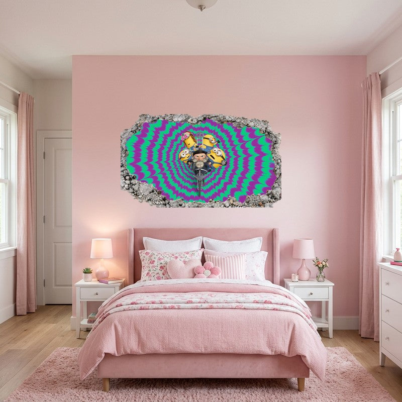 Gru Motorcycle Purple Green Spiral Hypnotic 3D Wall Art Decal Sticker Kids Kids Room Wall Decal Sticker