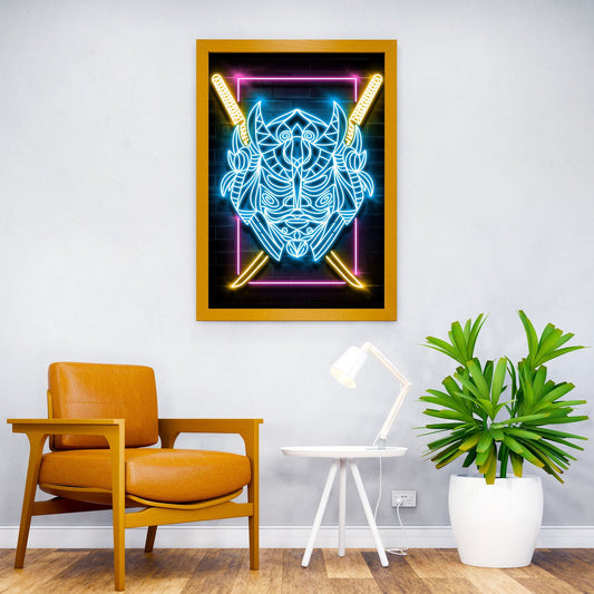 HEAD MASK SAMURAI NEON ART Asian Style Poster | Wall Art for Home & Office | High-Quality Print - High-Quality Visual Display