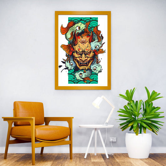 Hannya Mask Koi Pond Japan Asian Style Poster | Wall Art for Home & Office | High-Quality Print - High-Quality Visual Display